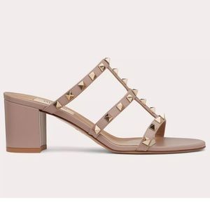 Valentino ROCKSTUD CALFSKIN LEATHER SLIDE SANDAL 60 MM